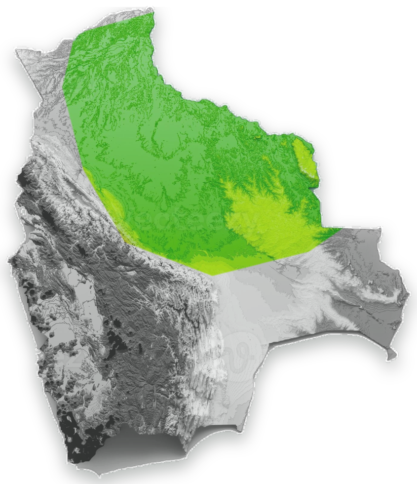 Mapa de Bolivia con la Amazonía resaltada.