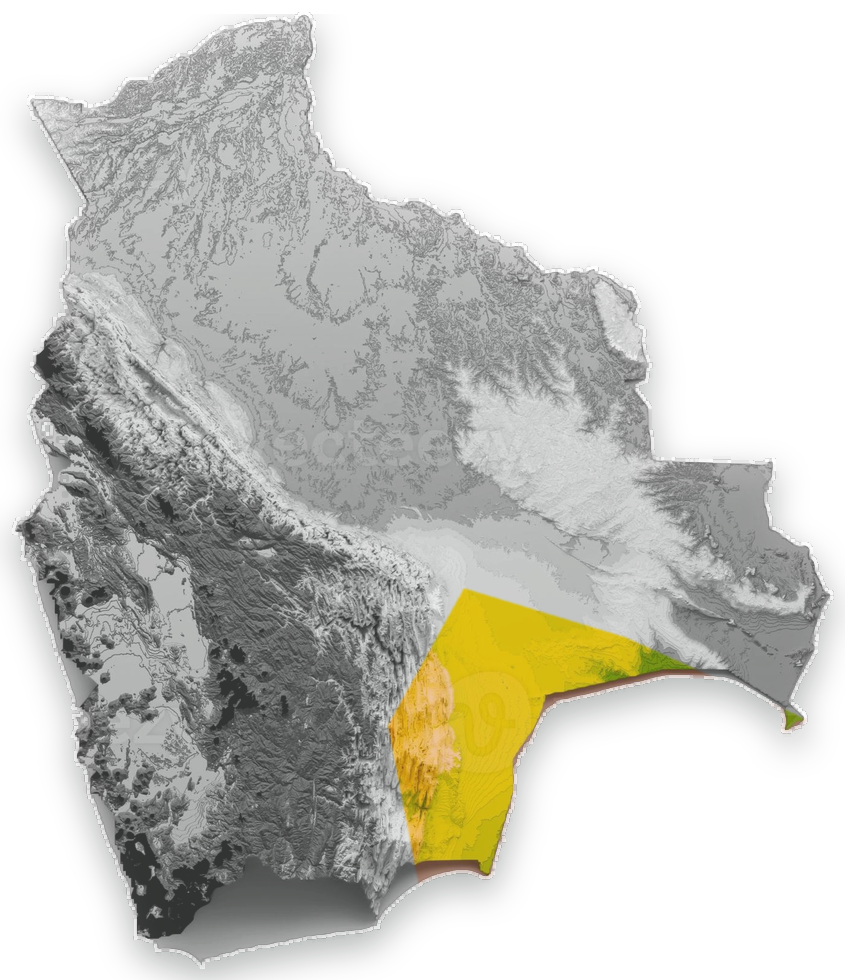 Mapa de Bolivia con el Chaco resaltado.